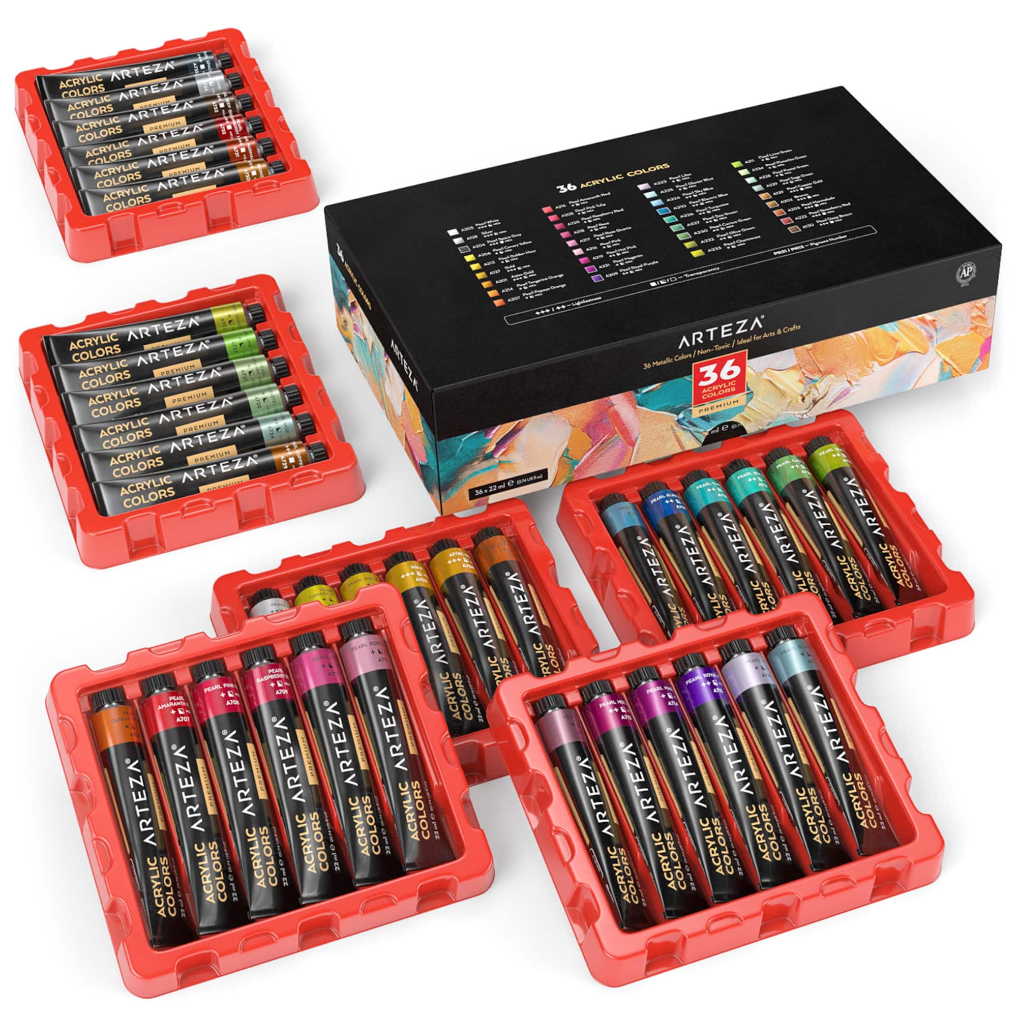 Arteza® 36 Color Metallic Acrylic Paint Set